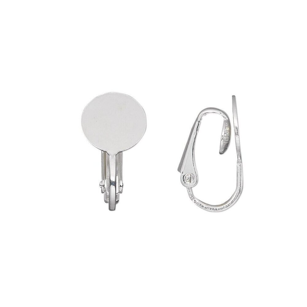 Sterling Silver Plated 10mm Flat Pad Clip On Earclip Earring Findings 10 pcs
